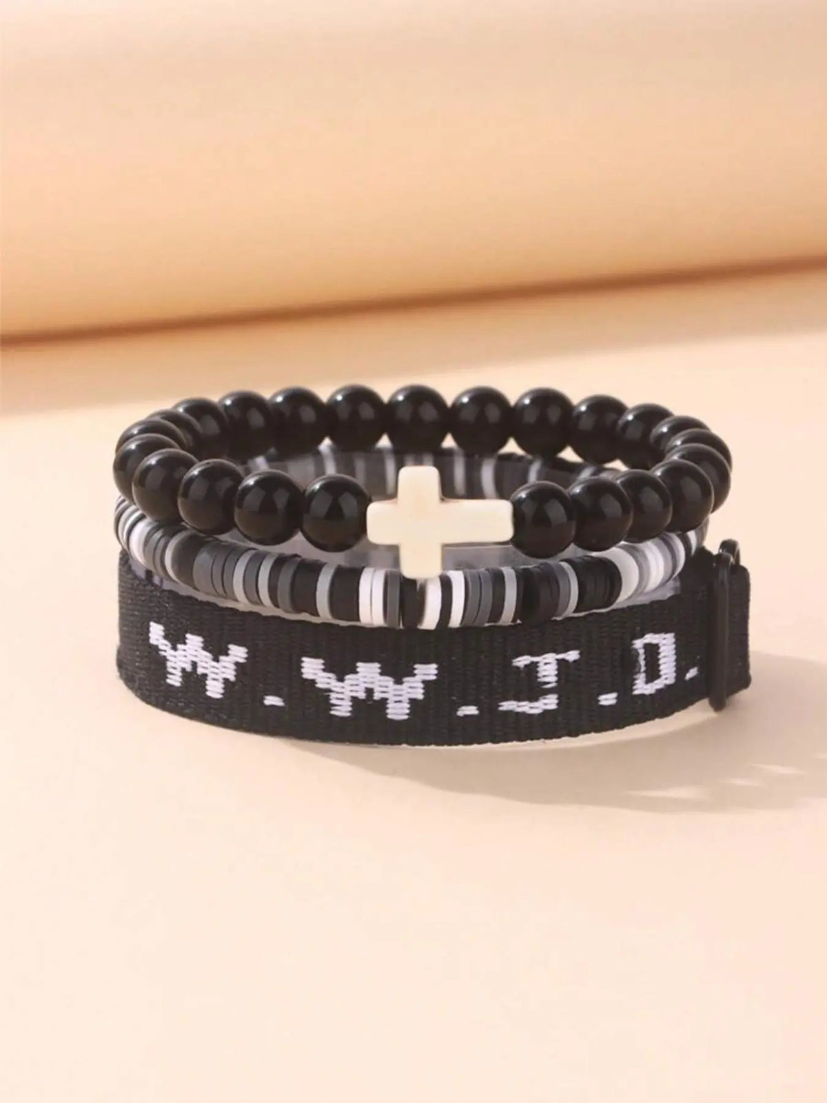 WWJD Beaded Bracelet, Fashionable Cross Charm Decor Beaded Bracelet for Women & Men, Trendy All-match & Exquisite Jewelry for Birthday Gift, Stackable Bracelets, Stackable Bracelet Set, Beaded Bracelet Sets