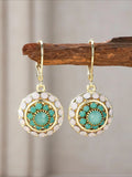 Boho Ethnic Feng Shui Rhinestone Flower Round Pendant Earrings, Vintage Design Women's Party Vacation Personality Ear Rings, Earrings Sparkling Earrings Hoops, Vintage Statement Earrings, Circle Shape Earrings, Stylish Jewelry, High Quality Earrings