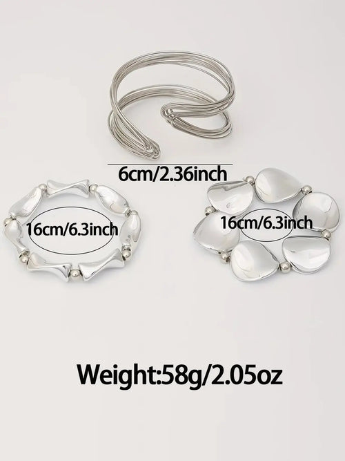 3pcs Gold and Silver Color Chunky Heart & Geometric Bracelet Set, Luxury Stackable Bangles, Y2K Jewelry for Women, Party & Daily Wear, Stacking Bangles, Bracelets Set
