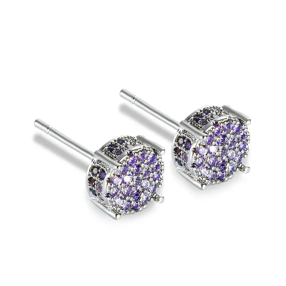 Women's Bling Sparkle Shine Ear Studs - Retro Look Round Zircon Starburst Rhinestone Jewelry, Unisex Fit Cool Costume Accessories, Holiday Gift Ready