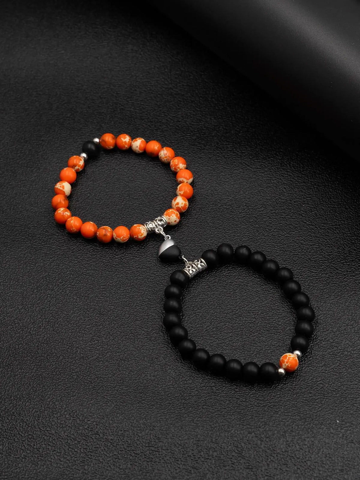 Magnetic Heart Charm Beaded Bracelet, Fashionable Couple Bracelet for Women & Men, Matching Heart Bracelets, Trendy All-match & Exquisite Jewelry for Birthday Gift, Heart Shaped Bracelet, Bracelet With Pendant, Beaded Bracelet Set