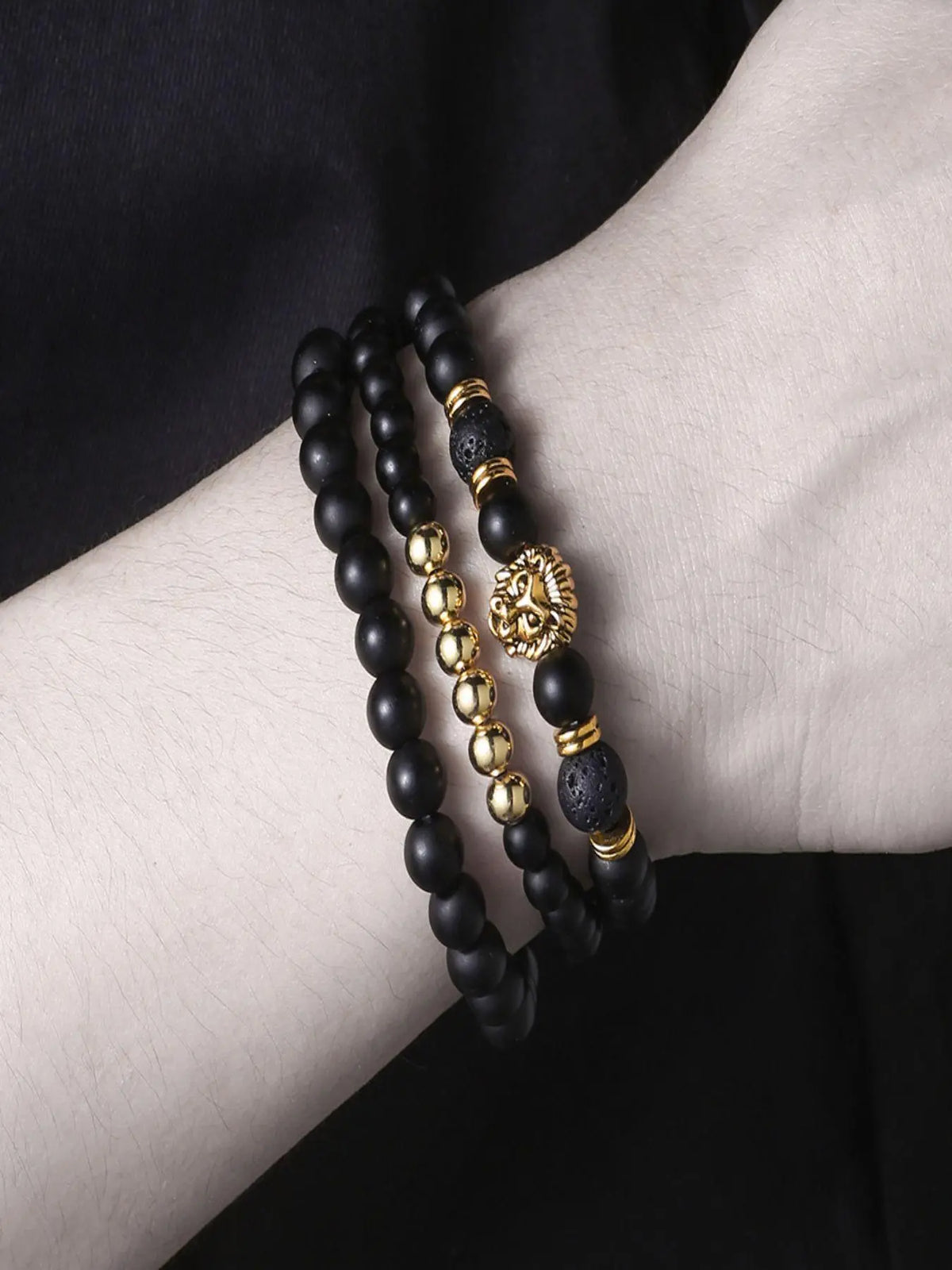 Men's Vintage Lion Head Decor Beaded Bracelets, Trendy Natural Stone Stackable Bracelets, Fashion Jewelry for Party, Daily Decor, Trendy Jewellery Accessories