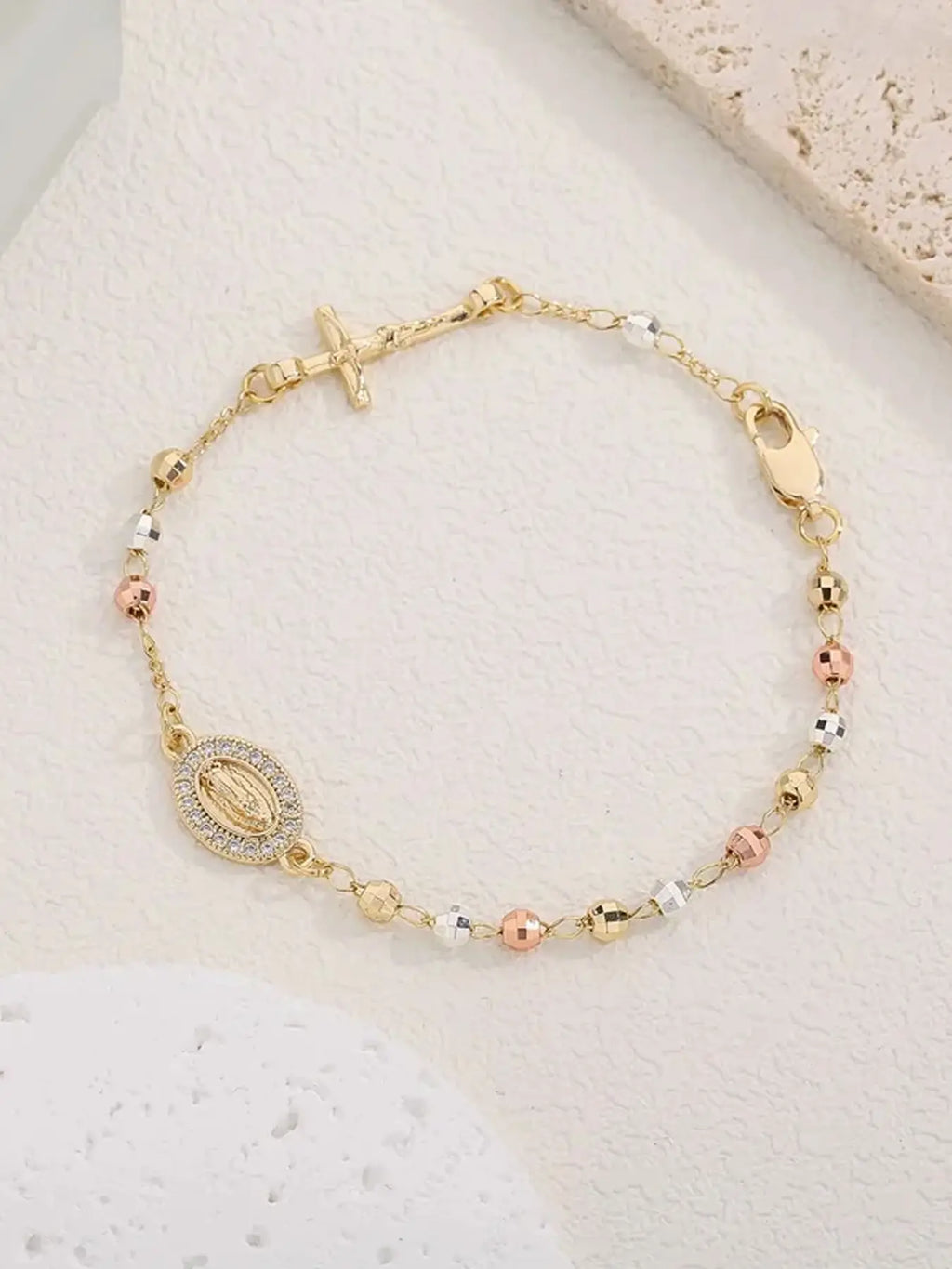 Women's Elegant Our Lady of Mary Design Bracelet, Cross Charm Bangle, Fashion Religious Faith Jewelry with Cross, Trendy All-match & Exquisite Jewelry for Birthday Gift, Cross Bracelets