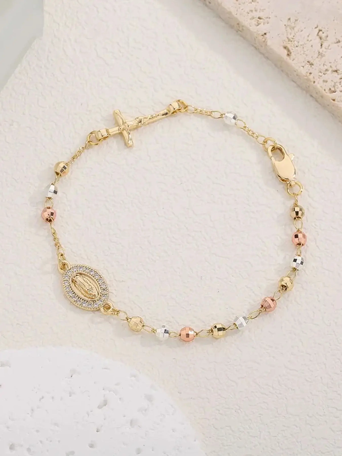 Women's Elegant Our Lady of Mary Design Bracelet, Cross Charm Bangle, Fashion Religious Faith Jewelry with Cross, Trendy All-match & Exquisite Jewelry for Birthday Gift, Cross Bracelets