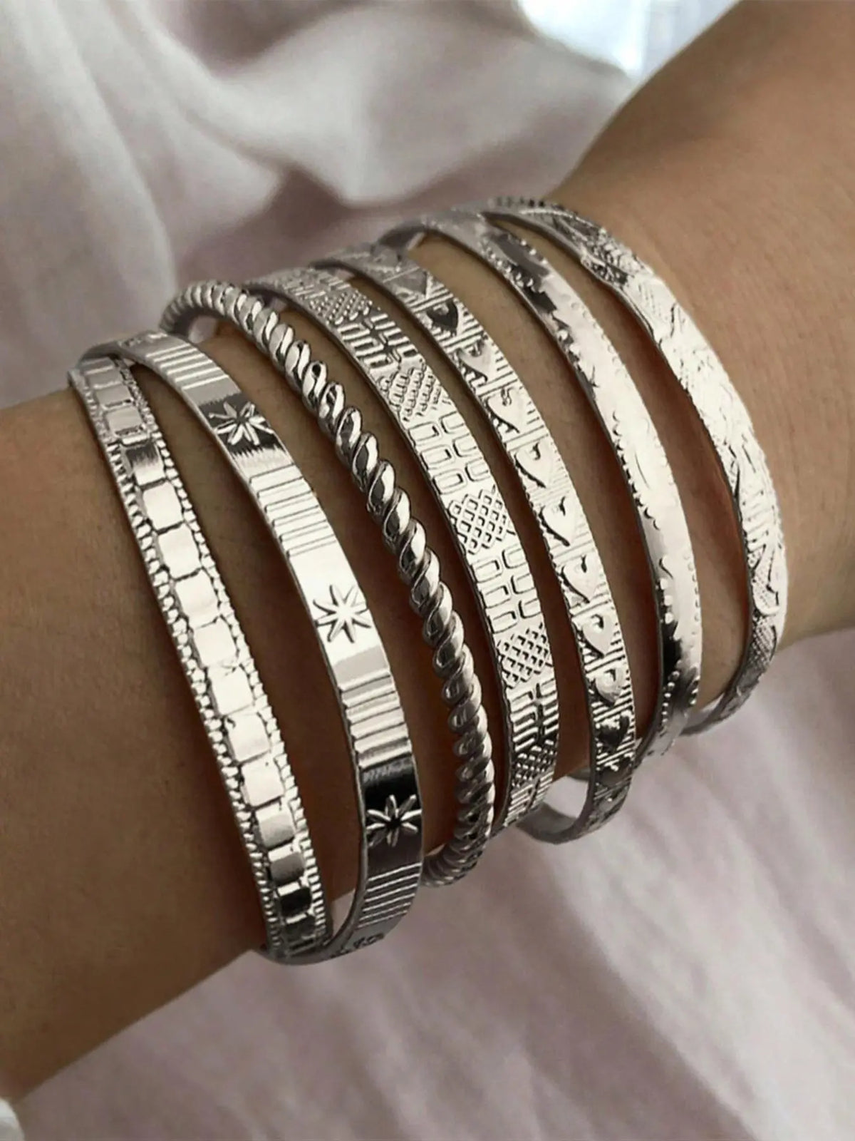 Women's Punk Style Cuff Bangle, Fashionable Open Bangle for Women & Girls, Trendy All-match & Exquisite Jewelry for Birthday Gift, Layered Bracelet Set, Trendy Stack Bangle, Cuff Bangle Set, Bracelet Sets, Cuff Bangles Bracelets