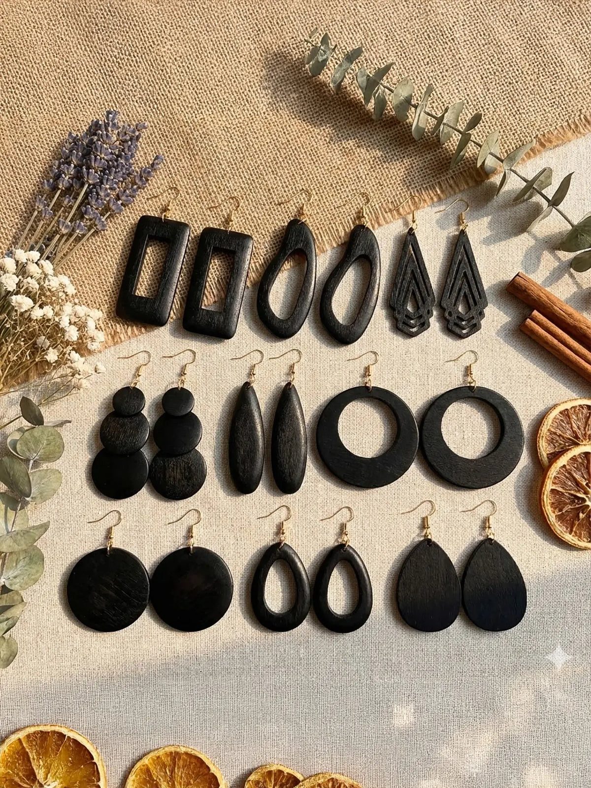 Women's Geometric Wood Earrings, Teardrop/Round/Rectangle Shapes, Boho Style Jewelry, Bohemian Earrings, Vintage Fashion Statement Earrings, Versatile Earrings for Daily Wear, Gift Idea