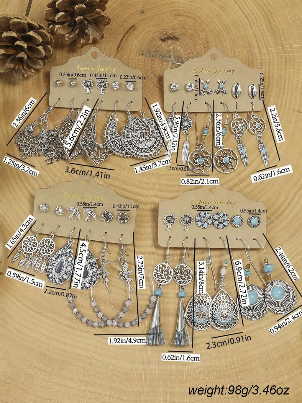 Women's Boho Turquoise-Textured Dangle and Stud Earrings Set, Retro Mixed-Design Vintage Jewelry for Parties and Daily Wear