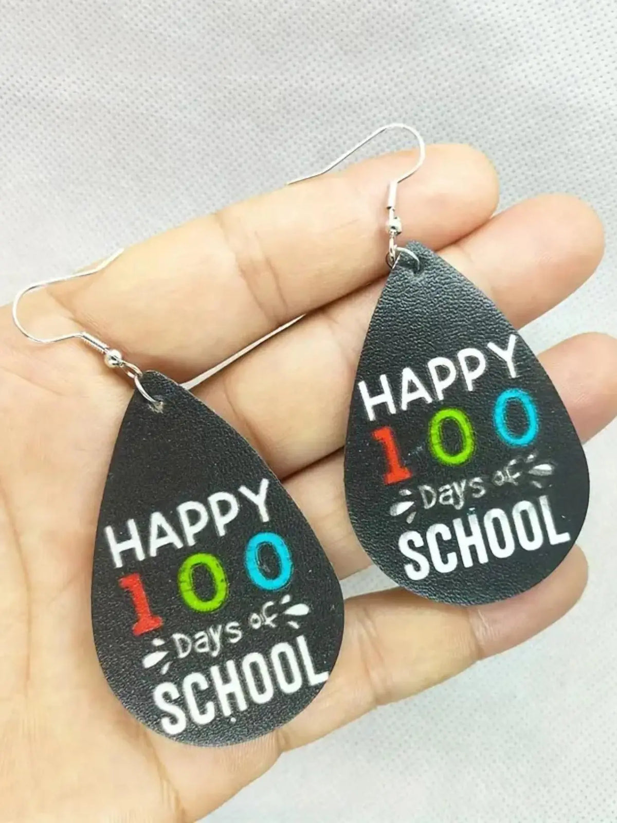 Letter Pattern Microfiber Leather Earrings, Water Drop Shaped Dangle Earrings, Happy 100 Days of School Earrings, Holiday Gift for Women, Casual Trendy Jewelry