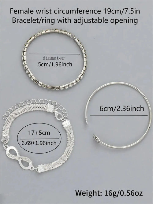 3pcs Women's Minimalist Elegant Heart Rhinestone Bangles Set, Pretty Bracelet, Bracelet Bundle, Fashion Accessories for Parties and Daily Wear, Versatile Elegant Jewelry Bracelet Set