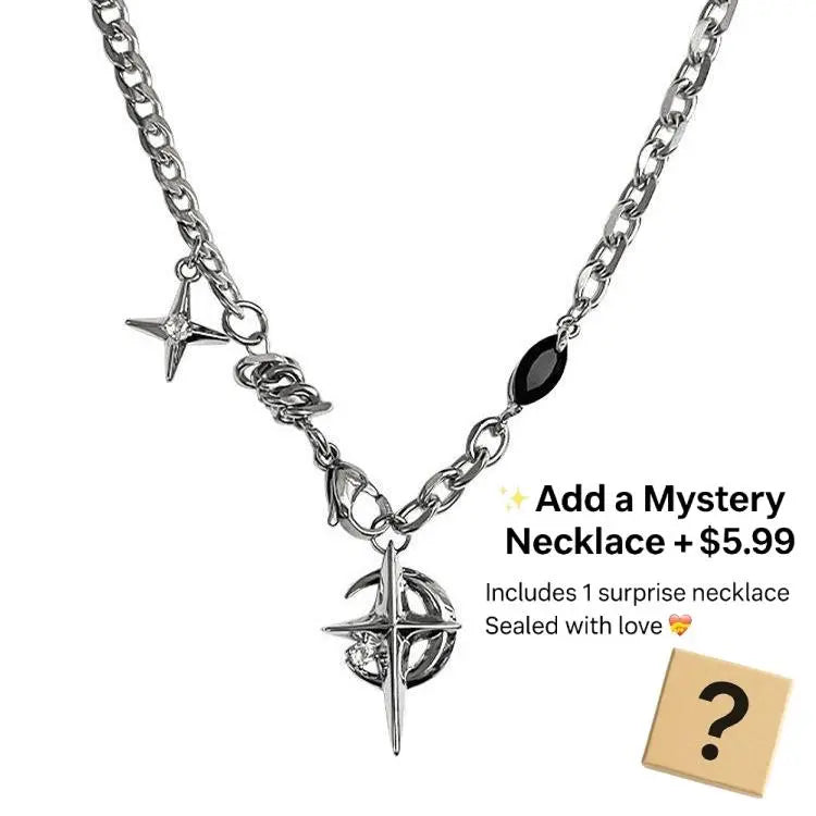 Men's Non-Tarnish Stainless Steel Mid Chest Black Star Pendant Clavicle Chain - Non Tarnish Jewelry, Casual Style Necklaces, Street Style Accessory, Gift Box Included, Unique Gifts for Man