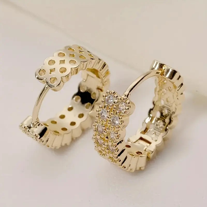 Exquisite Double Row Inlay zirconia Hoop Earrings For Women Wedding Party Stylish Earrings Elegant Shiny Zirconia Earrings