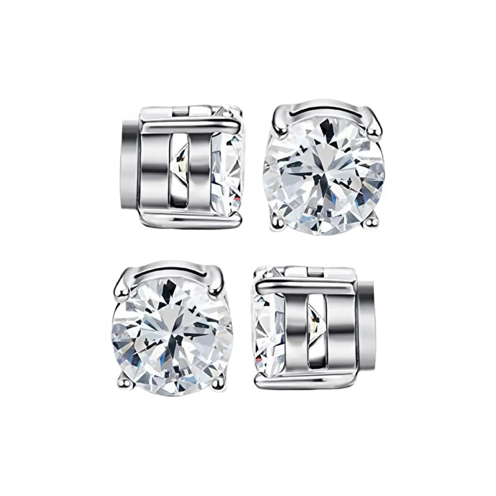 6mm Diameter Sparkling Zircon Look Magnet Studs Earrings - Stainless Steel No Ear Hole Fake Studs, Fashionable Decorative Wear Costume Jewelry Accessories (Note: Choking Hazard Magnets)