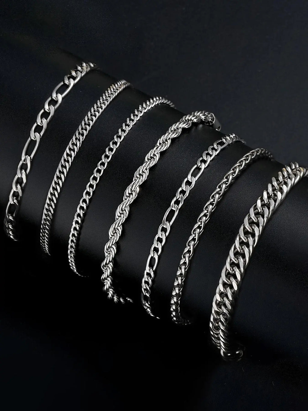 7-Piece Stainless Steel Men's Bracelet Set, Bracelet Combination Set, Bracelet Stack, Stacked Bracelets, Cuban Link Bracelet, Fashion Streetwear Hip-Hop Simple Cuban Chain, Daily Party Gift for Boyfriend Son Birthday Father's Day, Cuban Chain Bracelets