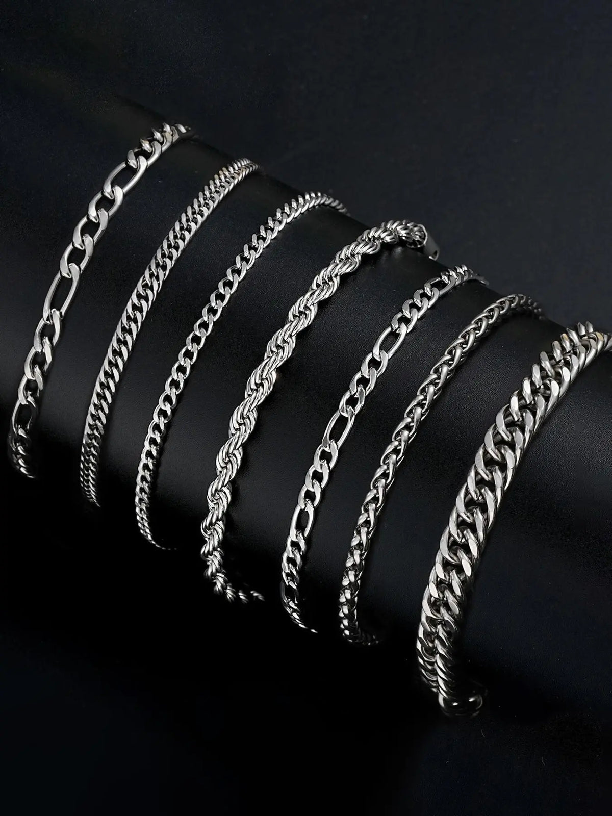 7-Piece Stainless Steel Men's Bracelet Set, Bracelet Combination Set, Bracelet Stack, Stacked Bracelets, Cuban Link Bracelet, Fashion Streetwear Hip-Hop Simple Cuban Chain, Daily Party Gift for Boyfriend Son Birthday Father's Day, Cuban Chain Bracelets