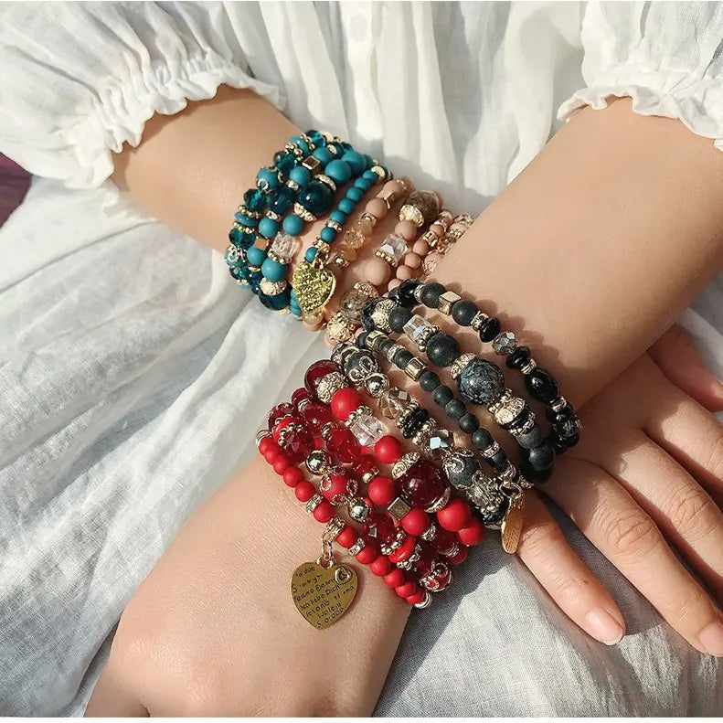 Women's Boho Charm Bracelets Set - 12/24/36pcs Mixed Color Glass Beads, Heart/Butterfly/Elephant Alloy Charms, Wrist Stack, All-Season Versatile, Accessories for Women, Valentine-day Pick, Gift-ready Set, Heart+Elephant Fun,sohochic
