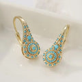 Women's KC Gold Plated Synthetic Turquoise Teardrop Dangle Earrings - Teardrop Design, Metal Coating, KC Gold Shine, Dangle Movement, Intricate Detailing, Sophisticated Female Jewelry for Everyday & Formal Events, Valentine's Gift, Valentine Gift,sohochic