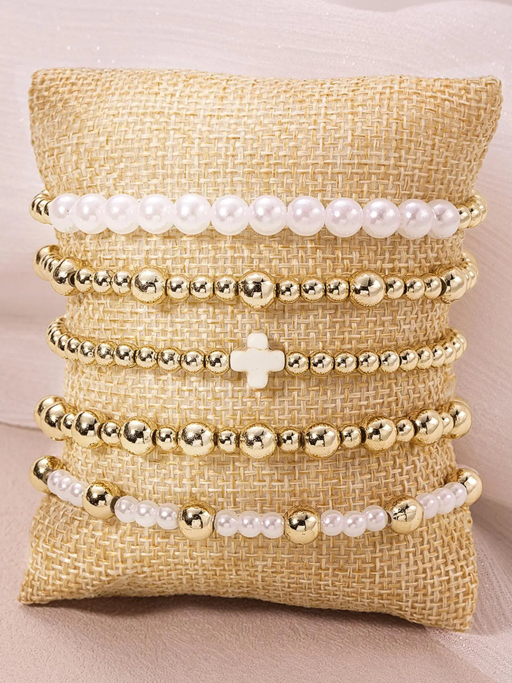 Boho Style Faux Pearl Decorated Bracelet Set, Fashion Cross Charm Beaded Bracelet Sets for Women & Men, Trendy Versatile & Exquisite Jewelry for Birthday Gift, Stackable Bracelets, Bohemian Bracelets, Bracelet Bundle