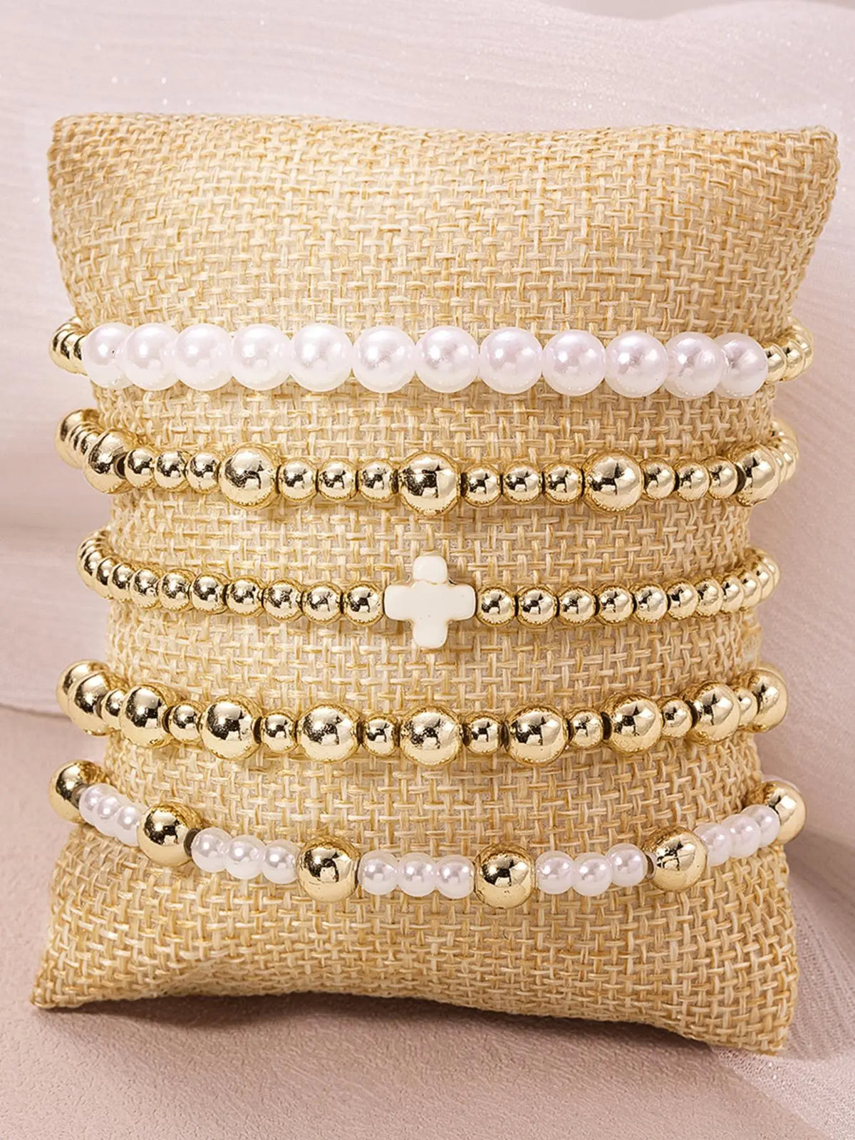 Boho Style Faux Pearl Decorated Bracelet Set, Fashion Cross Charm Beaded Bracelet Sets for Women & Men, Trendy Versatile & Exquisite Jewelry for Birthday Gift, Stackable Bracelets, Bohemian Bracelets, Bracelet Bundle