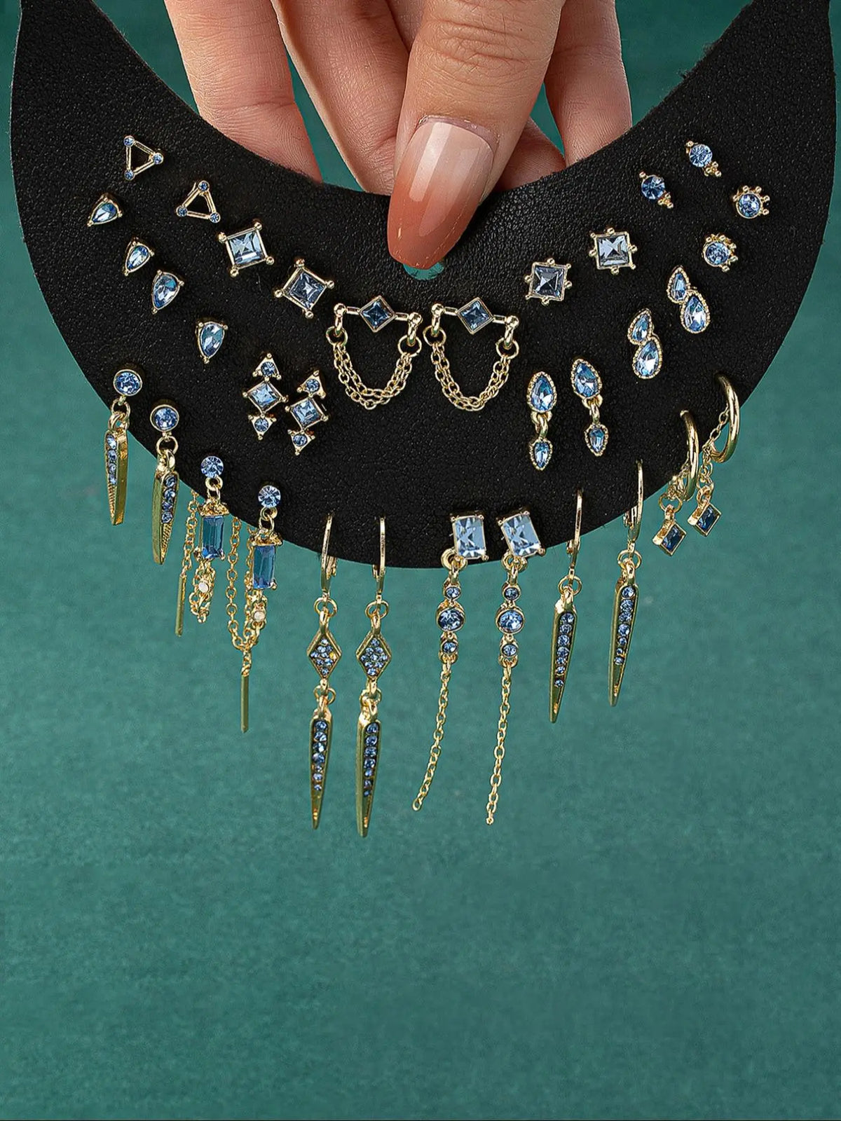 Vintage Punk Style Rhinestone & Chain Decor Earring Stacking Set, High Quality Earrings, Stylish Jewelry, Fashion Jewelry for Party, Daily Clothing Decor, Trendy All-match & Exquisite Jewelry for Birthday Gift, Dangle Earrings Set, Dangling Earrings