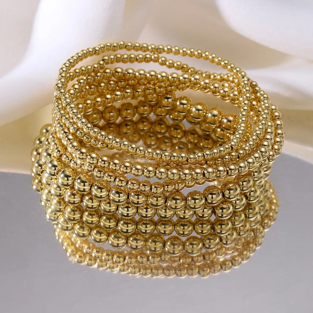 Women's 14Pcs Minimalist Gold-Toned Bangles Bracelets Set, Elastic Boho Stackable Beaded Mix Female Bracelets, Comfortable Stretch Costume Jewelry for Birthday,sohochic