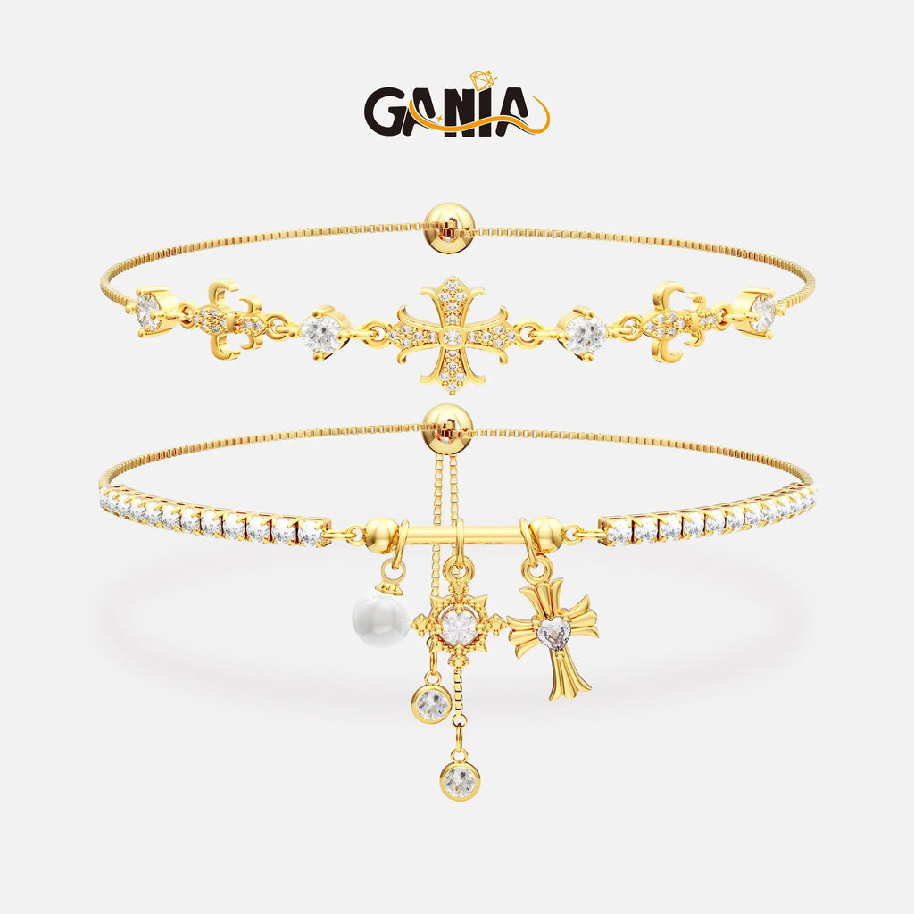 GANIA Double Layered Snowflake Cross Bracelet – Adjustable Layered Design for Women, Christian Symbol Jewelry, Gift for Valentine's Day, Wedding, Birthday, Anniversary, Daily Wear, Gift for Girlfriend, Wife, Mom