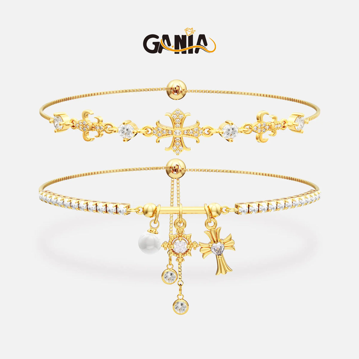 GANIA Double Layered Snowflake Cross Bracelet – Adjustable Layered Design for Women, Christian Symbol Jewelry, Gift for Valentine's Day, Wedding, Birthday, Anniversary, Daily Wear, Gift for Girlfriend, Wife, Mom