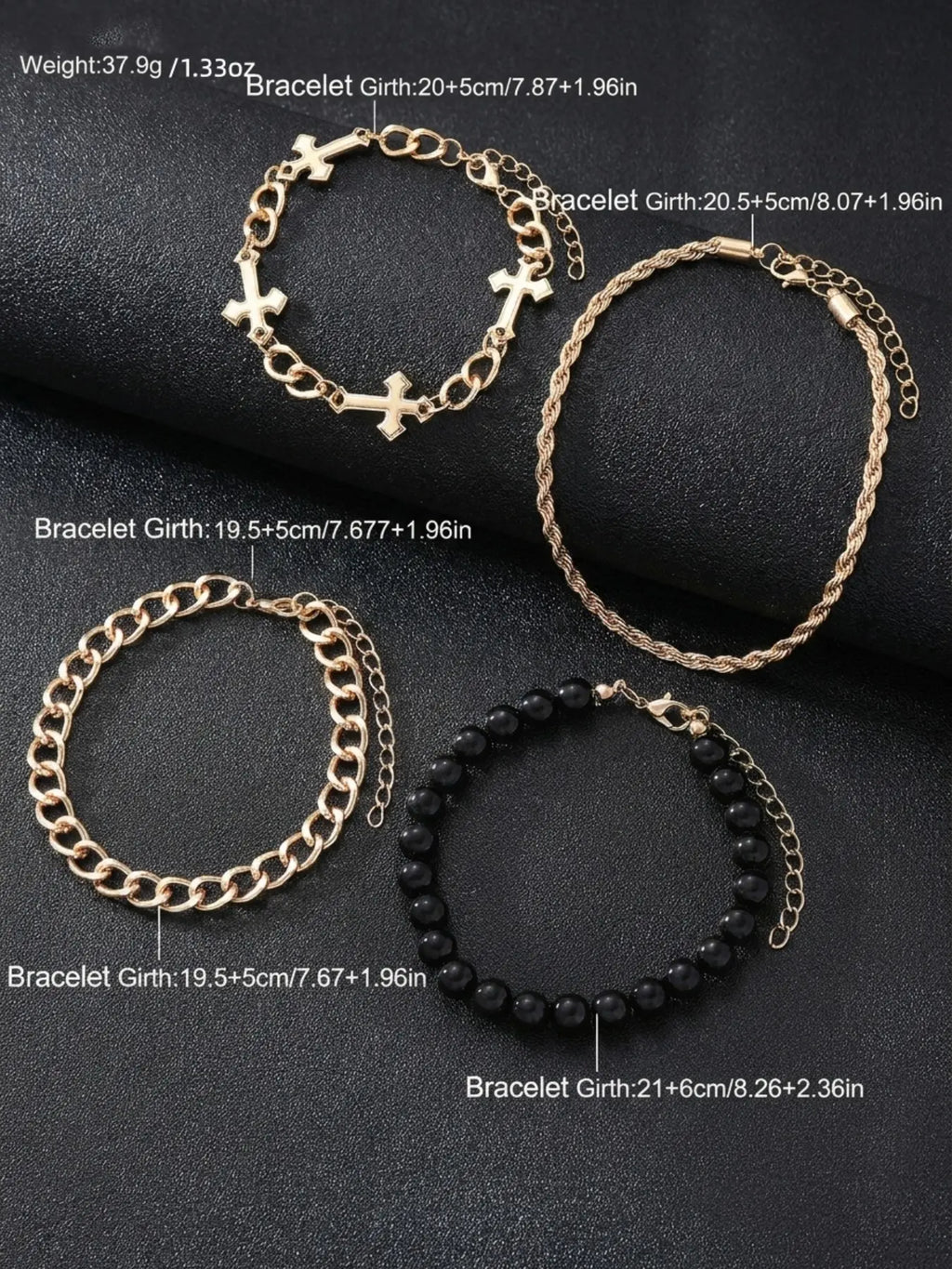 4 Piece Cross Bracelet Set, Punk Style, Silver Color Cuban Chain & Bead Chain, Unique Design, All Seasons Fashion Accessory, Chunky Link Bracelet, Bracelet Jewelry, Cuban Chain Bracelets, Bracelets Stack, Fashion Cool Accessories