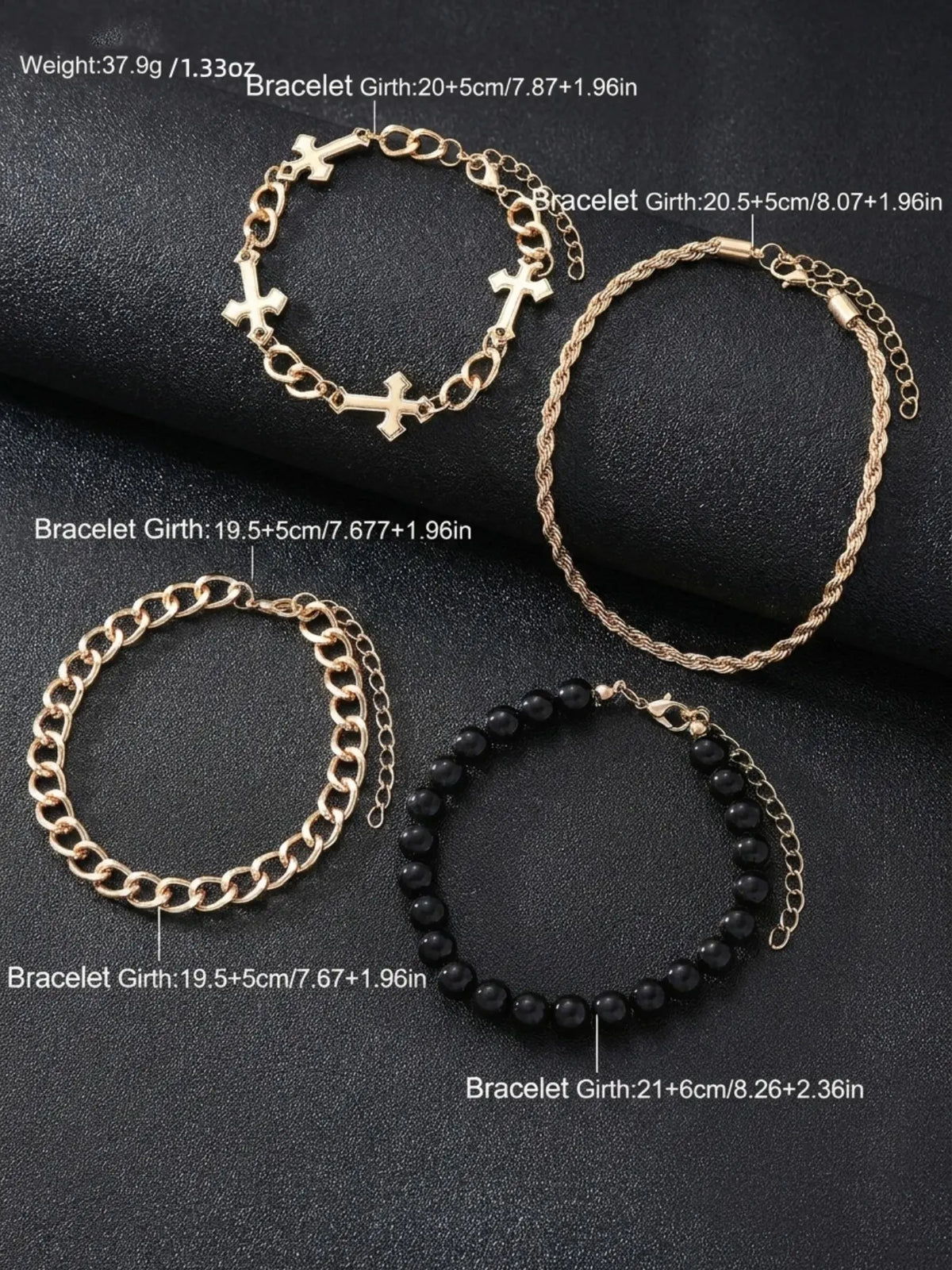 4 Piece Cross Bracelet Set, Punk Style, Silver Color Cuban Chain & Bead Chain, Unique Design, All Seasons Fashion Accessory, Chunky Link Bracelet, Bracelet Jewelry, Cuban Chain Bracelets, Bracelets Stack, Fashion Cool Accessories