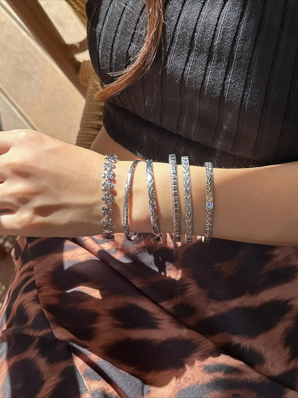 Boho Vintage Flower Heart Star Geometric Open Metal Bangles Set, Boho Style Bracelet Fashion Design Women Casual Party Vacation Personalized Bracelets Stackable Bracelet Stacking Bracelet Bohemian Bracelets Bracelet Sets