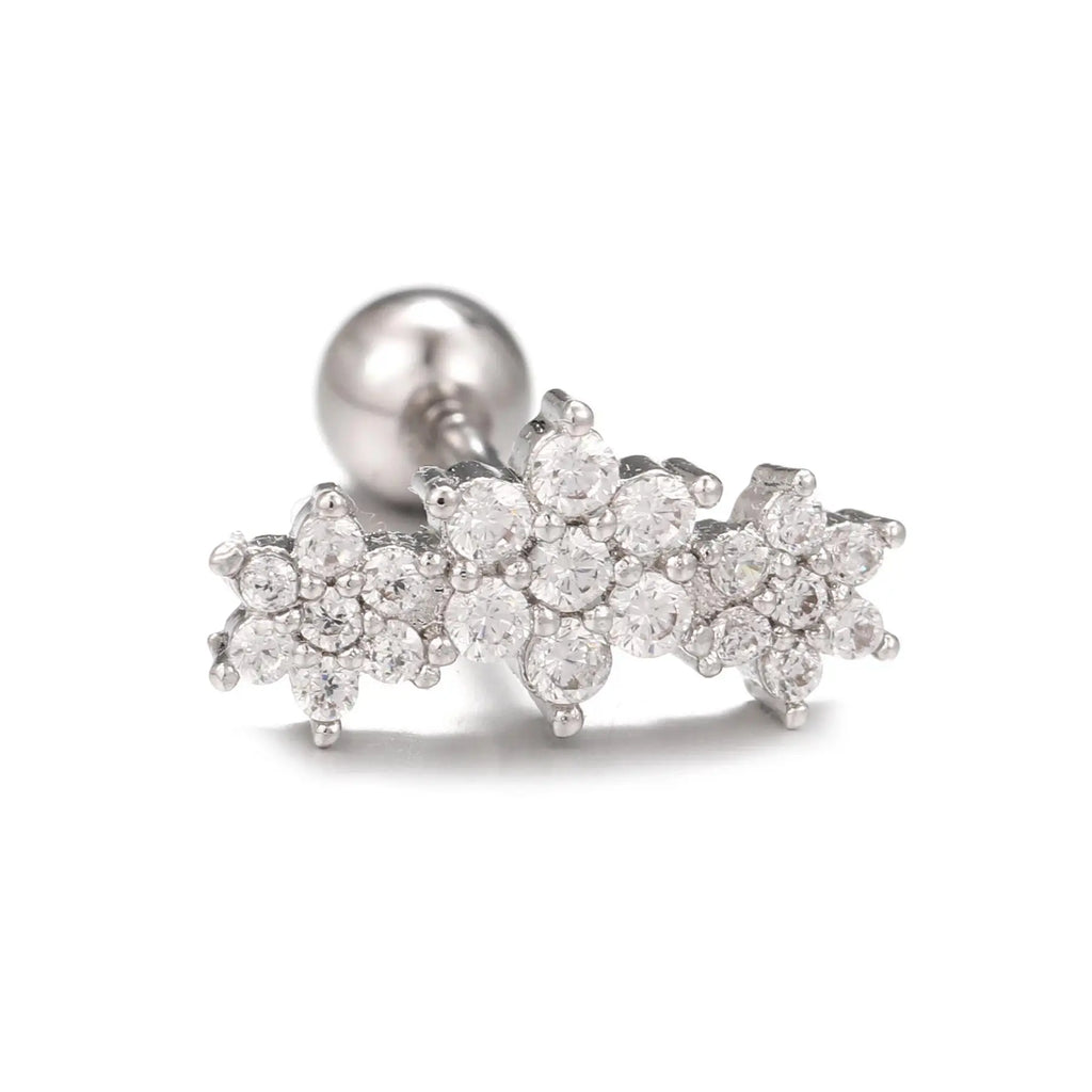 Women’s 16G Sparkling 3-Flower Cubic Zirconia Cartilage Stud Earrings, Hypoallergenic Stainless Steel, Dainty Piercing Jewelry for Daith Conch Tragus Helix, Earrings for Women for Daily Wear & Party Occasions,sohochic