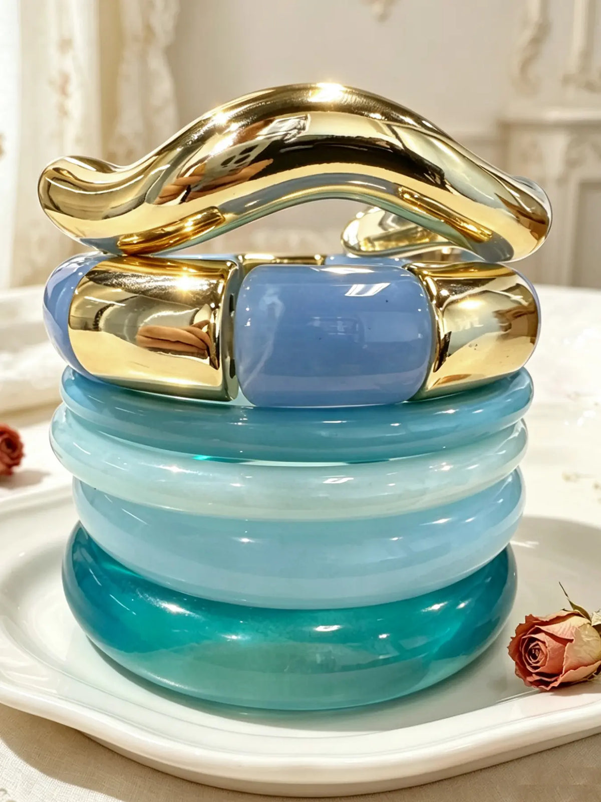 Elegant Boho Style Set, Blue Resin Abs Material, Perfect for Daily Wear, Ideal Gift for Friends and Family, Bracelets Stack, Layered Bracelet Set