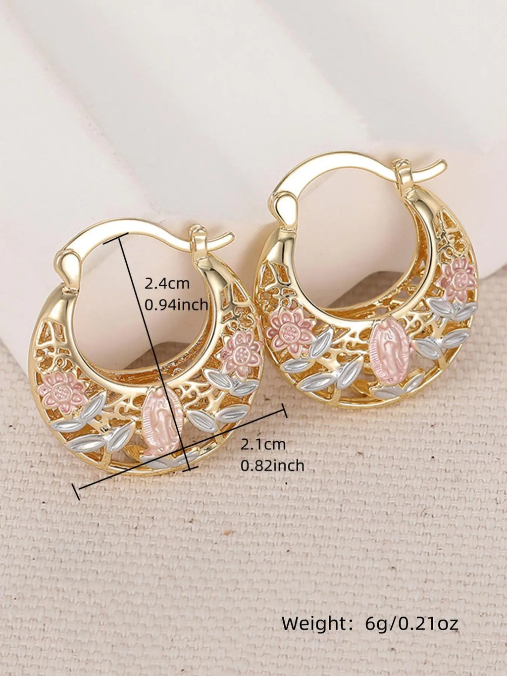 Mexican-style sunflower pattern gold-coloured hollow hoop earrings, hoop shape earrings, elegant party earrings, the perfect anniversary gift for mothers and couples, earrings jewelry