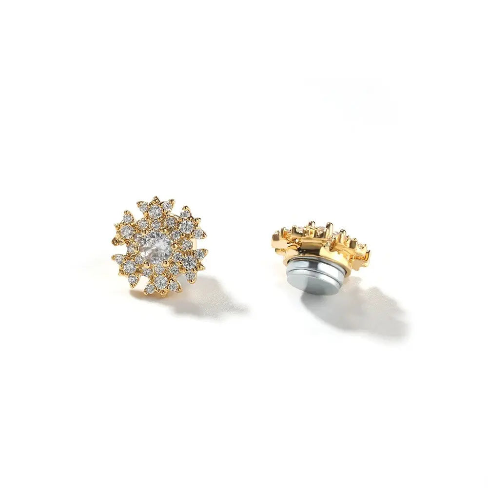 Unisex 14K Plated Snowflake & Cross Motif Magnet Earrings with Gold Zirconia - Fake Piercing Style, No Ear Piercing Required, Fashion Chic Accessories for Women, Men's Costume Jewelry Gift