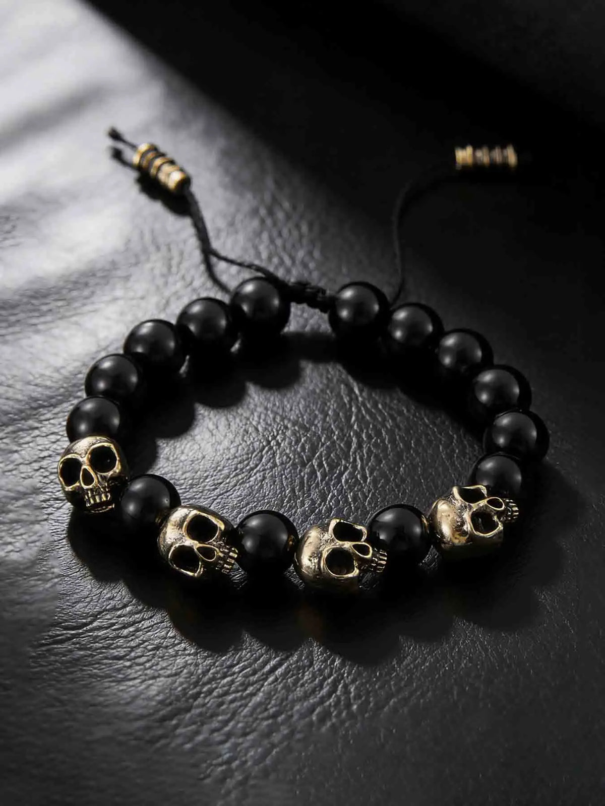 Vintage Gothic Skull Beaded Stretch Adjustable Bracelet, Trendy Punk Men's Party Street Style Personalized Wrist Bracelet, Fashion Jewelry