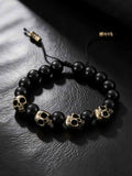 Vintage Gothic Skull Beaded Stretch Adjustable Bracelet, Trendy Punk Men's Party Street Style Personalized Wrist Bracelet, Fashion Jewelry