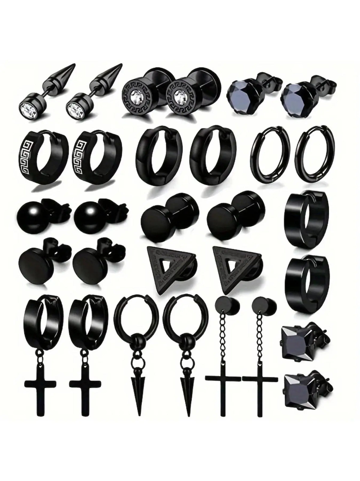 Men's Punk Style Cross and Hoop Earring Sets, Trendy Versatile Stud Earrings for Parties and Everyday Outfits, Exquisite Jewelry Gift for Birthdays, Earring Stacking Set, Ear Accessories, Earrings Studs, Casual Earrings Set