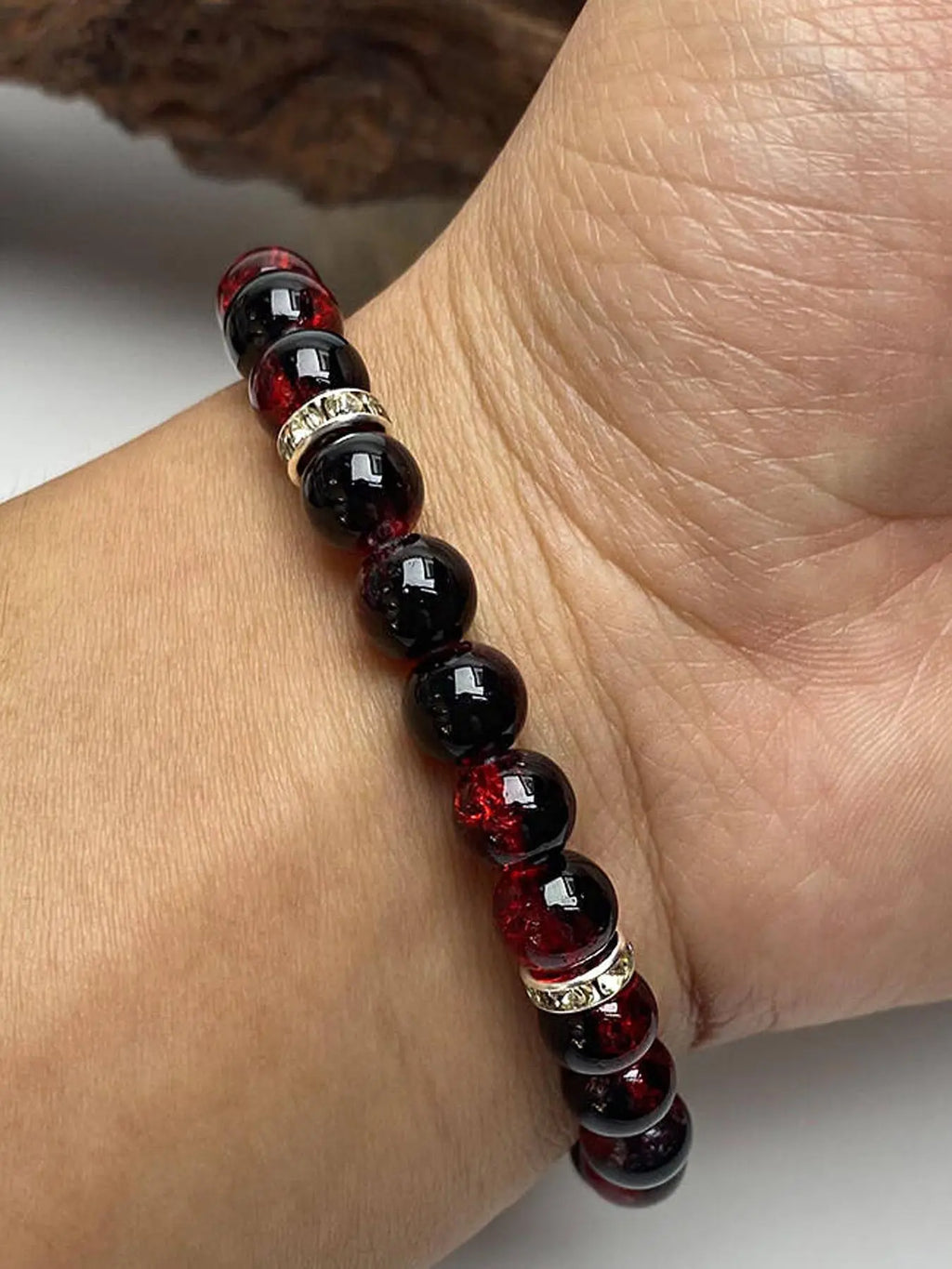 1 Pc Pomegranate Red Beaded Bracelet, Stretch Bangle, Inspirational Anxiety-Relief Stretch Jewelry, Handmade Unisex Accessory, Suitable for Daily Wear and Gifting in All Seasons