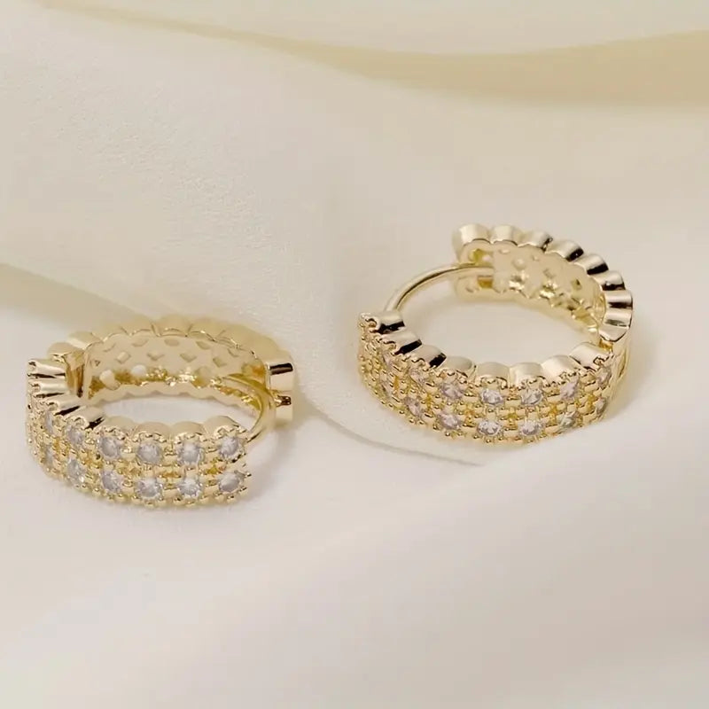 Exquisite Double Row Inlay zirconia Hoop Earrings For Women Wedding Party Stylish Earrings Elegant Shiny Zirconia Earrings