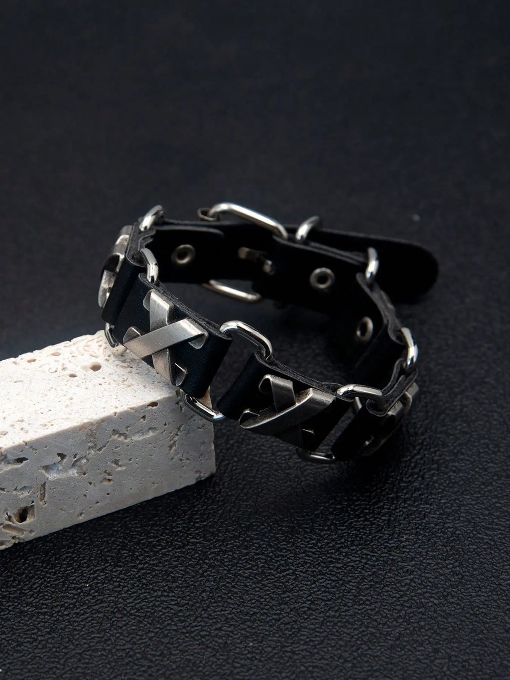 Punk Style Leather Bracelet, Adjustable Length, Rivet Design, Skull Element, Star Pattern, Daily Wear, Holiday Gift for Boyfriend Girlfriend, Fashion Bracelets, Punk Style Jewelry, Fashionable Bracelet