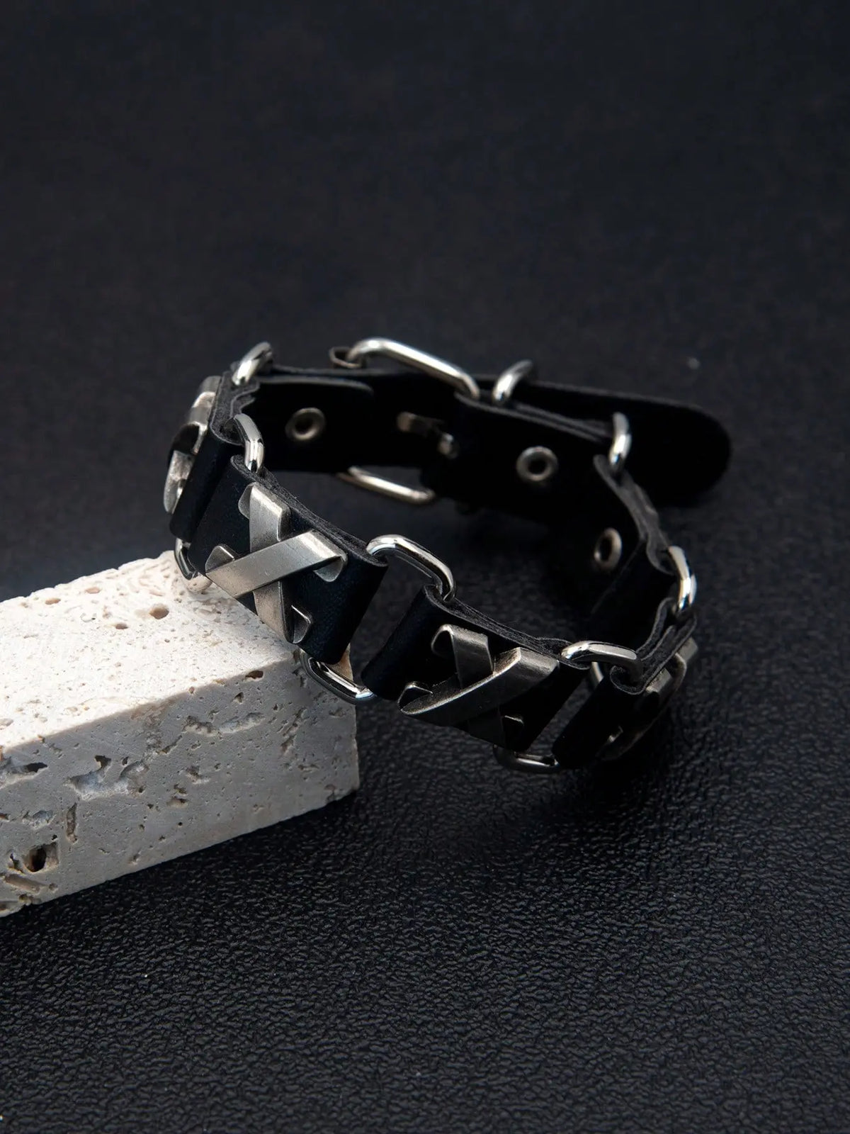 Punk Style Leather Bracelet, Adjustable Length, Rivet Design, Skull Element, Star Pattern, Daily Wear, Holiday Gift for Boyfriend Girlfriend, Fashion Bracelets, Punk Style Jewelry, Fashionable Bracelet