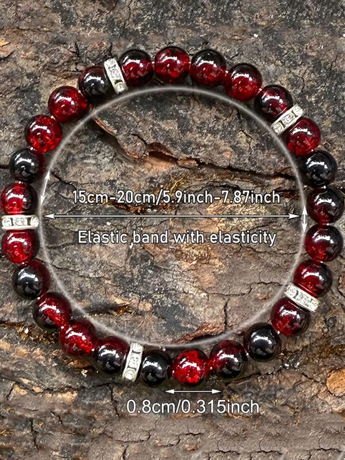 1 Pc Pomegranate Red Beaded Bracelet, Stretch Bangle, Inspirational Anxiety-Relief Stretch Jewelry, Handmade Unisex Accessory, Suitable for Daily Wear and Gifting in All Seasons