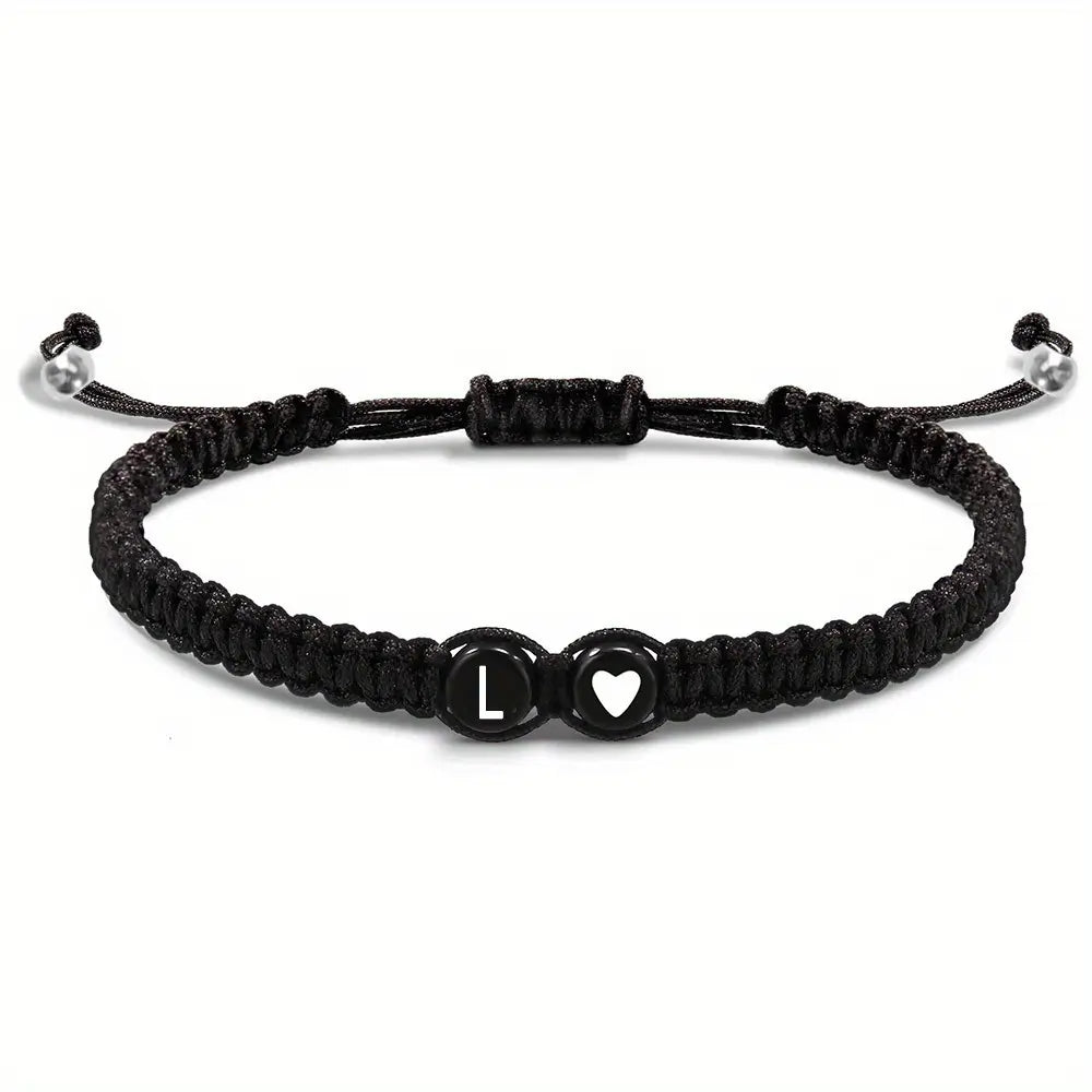 Heart Shaped Initial Bracelet, 26 Initial Charm Bracelet, Women Braided Bracelet, Heart Shaped Handmade Rope Adjustable Bracelet, Suitable for Mom Daughter Birthday Jewelry Gift Jewellery