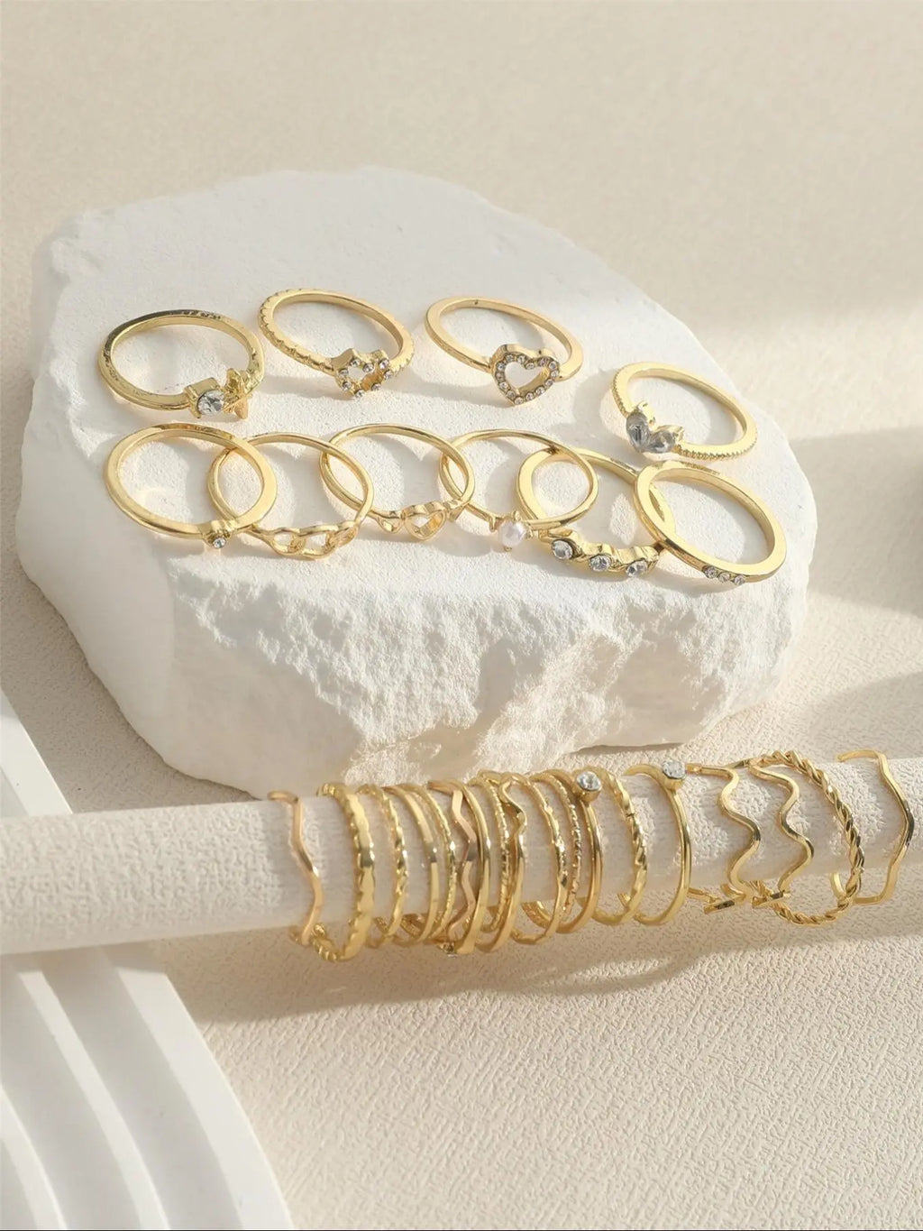 Heart & Geometric Design Ring Set, Stacking Ring Set, Fashion Stackable Rings, Fashion Accessories for Women & Girls, Casual Jewelry for Parties and Daily Wear, Trendy All-Match & Exquisite Jewelry for Birthday Gift