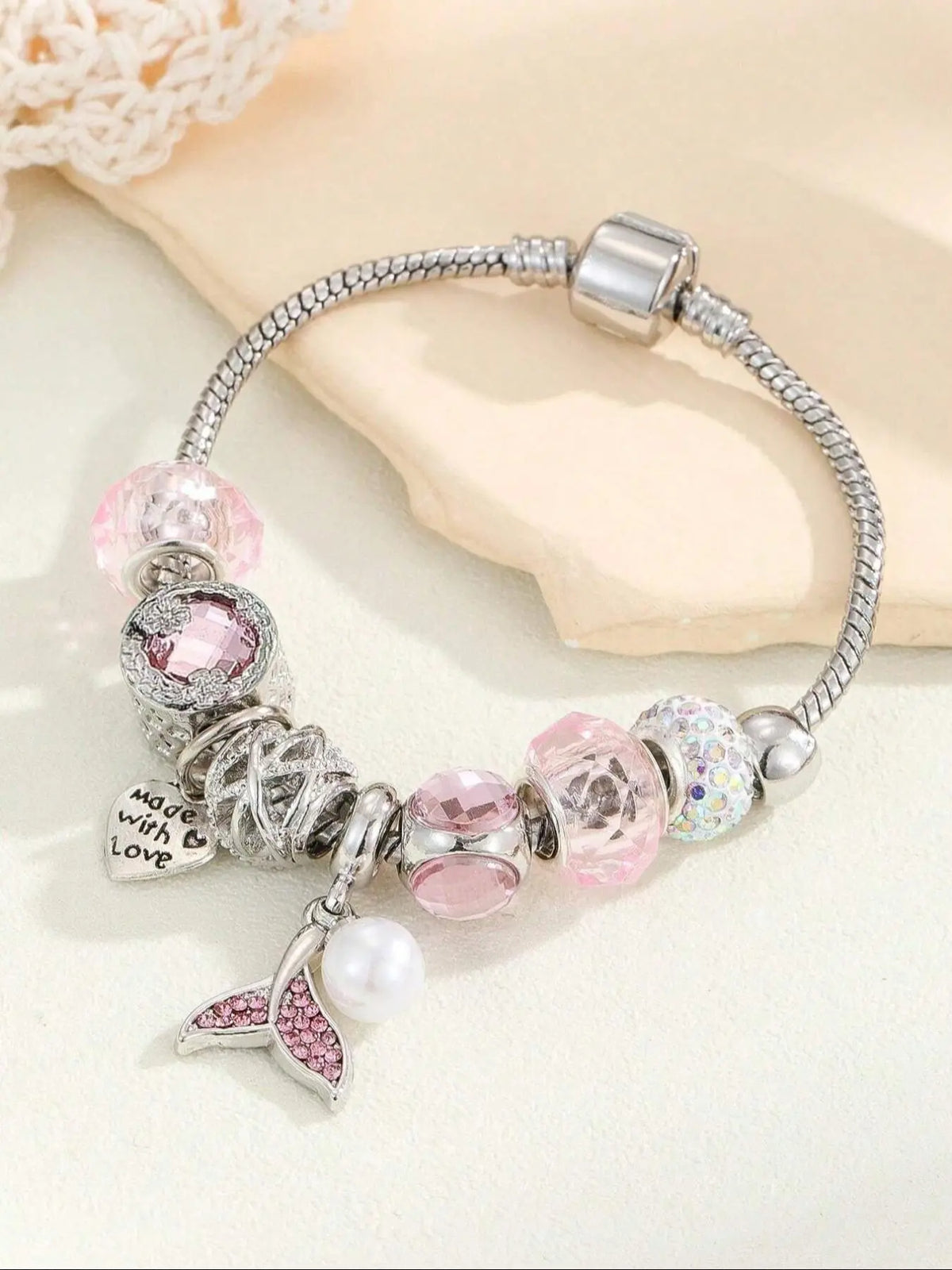 Mother's Day Gift Women's Cute Flower & Rhinestone Fish Tail & Heart Design Bracelet, Fashionable Bracelet, Rhinestone Decorated Bangle Bracelet, Fashion Jewelry for Party, Daily Decor, Trendy All-match & Exquisite Jewelry for Birthday Gift