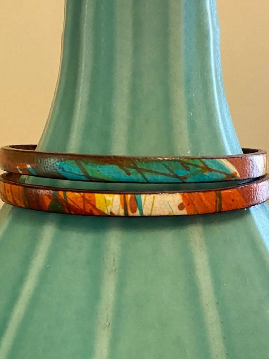 Vintage Boho Style PU Leather Bangle Bracelet, Dual Layer Metal Design, Unisex Party Vacation Accessory, All Seasons Wear, Floral Accents, Bohemian Bracelets