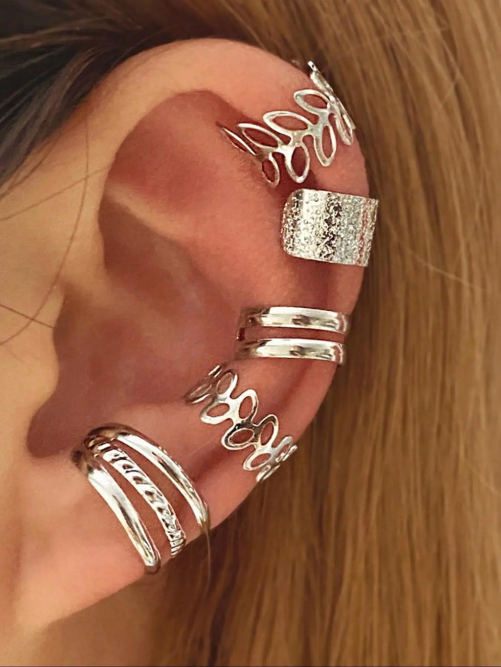 Leaf & Texture Metal Design Cuff Earrings Set, Ear Cuffs Non Piercing, Fashionable Fake Earrings for Women & Girls, Trendy All-match & Exquisite Jewelry for Birthday Gift, Earrings for Women, Fashionable Jewelry Accessories