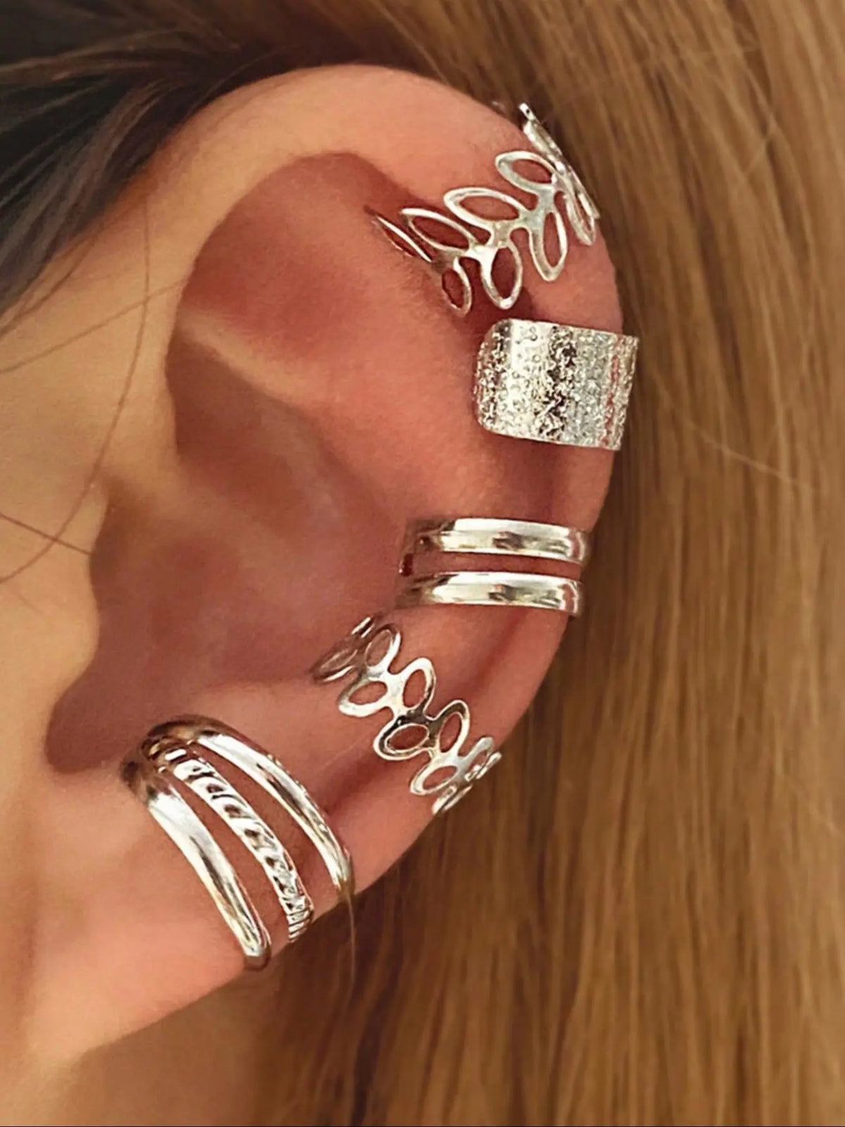 Leaf & Texture Metal Design Cuff Earrings Set, Ear Cuffs Non Piercing, Fashionable Fake Earrings for Women & Girls, Trendy All-match & Exquisite Jewelry for Birthday Gift, Earrings for Women, Fashionable Jewelry Accessories