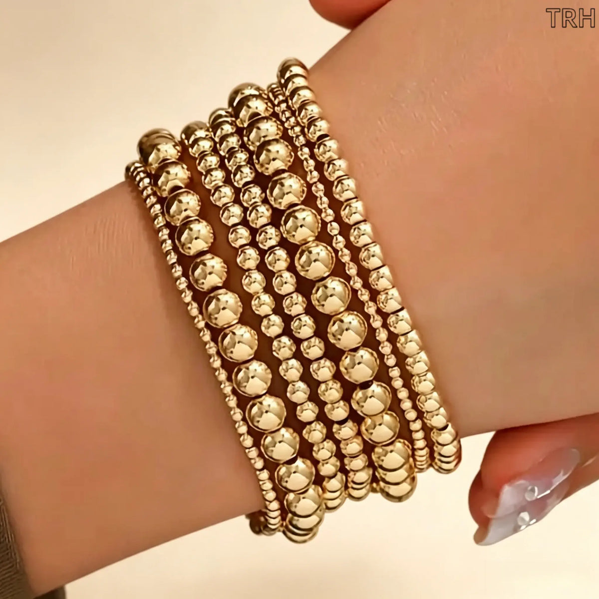 Women's 14Pcs Minimalist Gold-Toned Bangles Bracelets Set, Elastic Boho Stackable Beaded Mix Female Bracelets, Comfortable Stretch Costume Jewelry for Birthday,sohochic