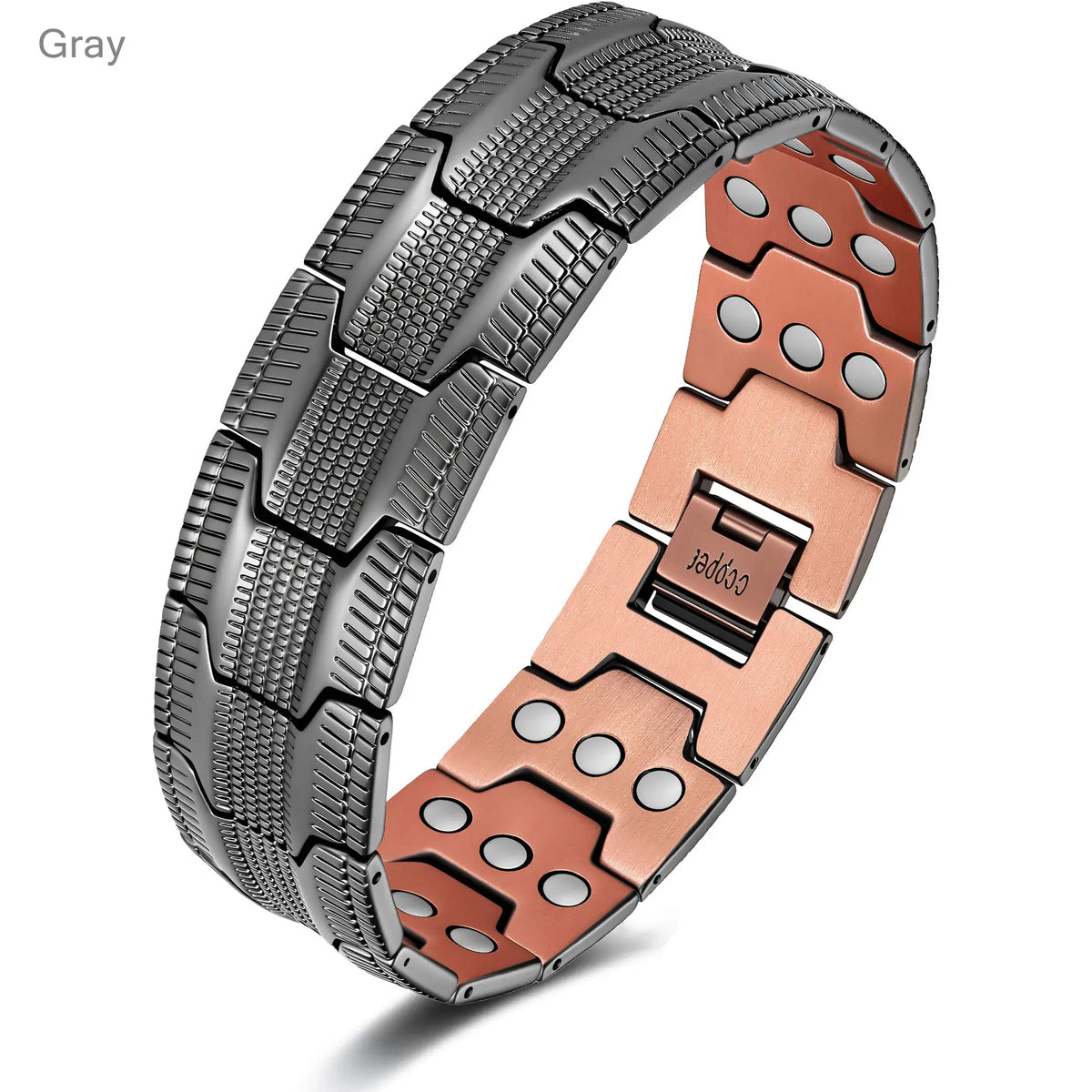 Feraco 99.99% Pure Copper Bracelet for Men - Masculine Tyre Tread Pattern, 3X Strength Magnetism, Adjustable Links, Fashionable Men's Accessories, Daily Wear Father's Day Gift, Dimensions-Inclusive Bangle,sohochic