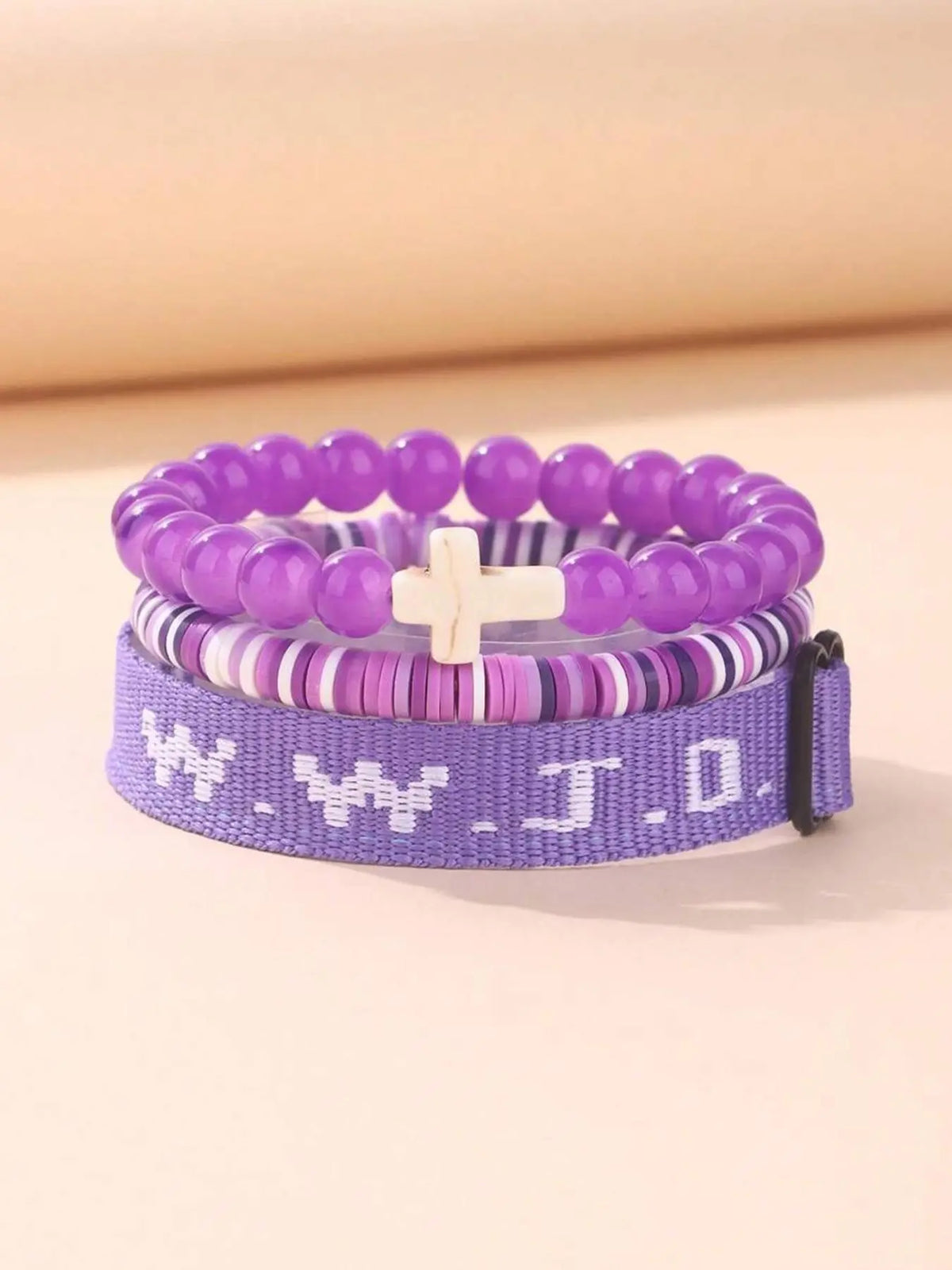 WWJD Beaded Bracelet, Fashionable Cross Charm Decor Beaded Bracelet for Women & Men, Trendy All-match & Exquisite Jewelry for Birthday Gift, Stackable Bracelets, Stackable Bracelet Set, Beaded Bracelet Sets